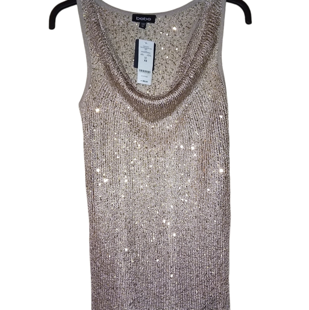⭐HP⭐ NWT - BEBE Rare Earth Cowl Neck Sequin Tank